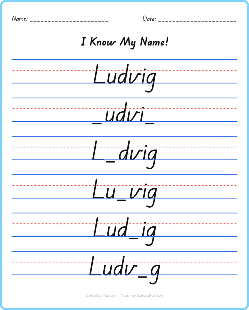 Free Ludvig custom name tracing - fill-in-the-blank free worksheet