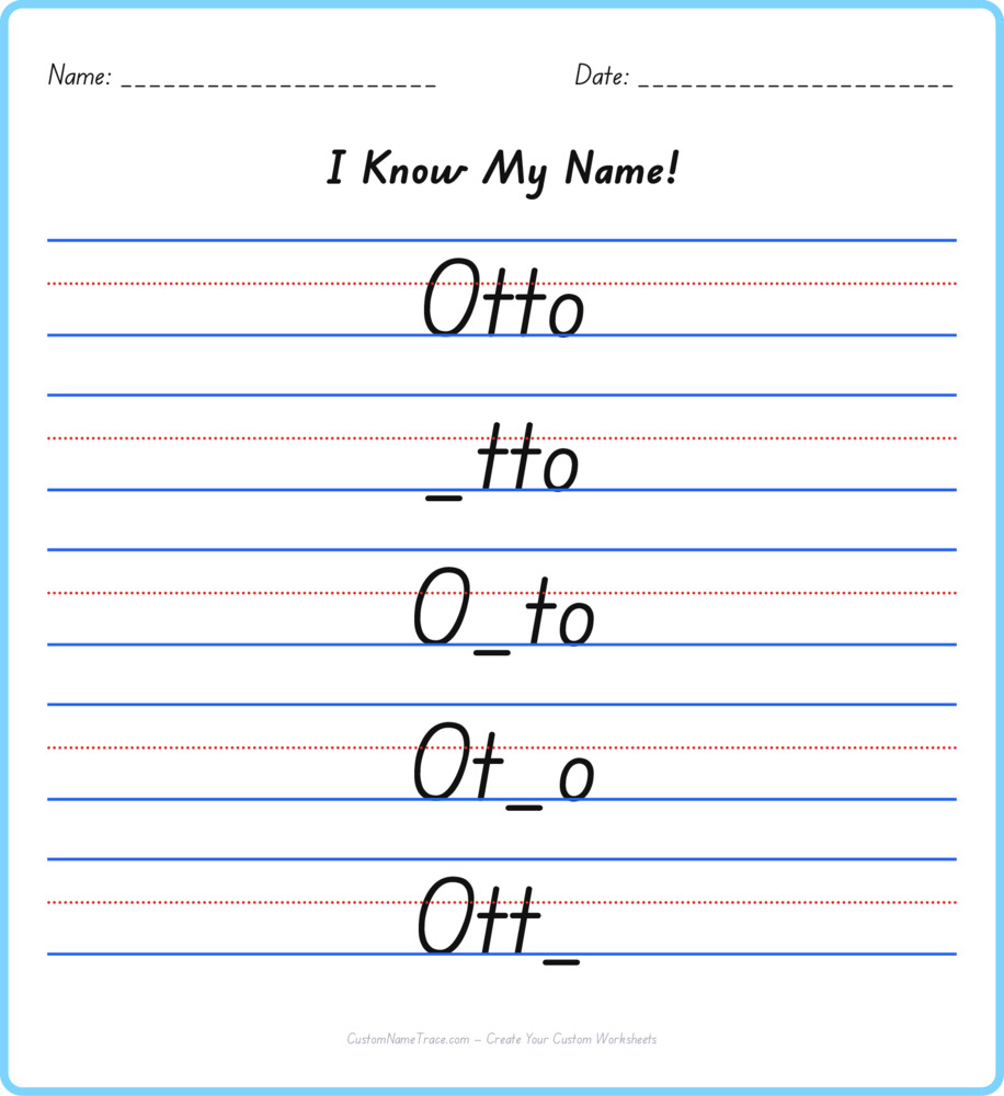 Free Otto custom name tracing - fill-in-the-blank free worksheet