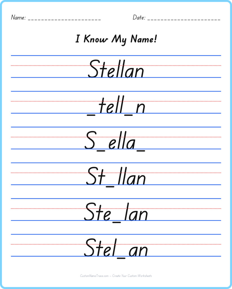 Free Stellan custom name tracing - fill-in-the-blank free worksheet