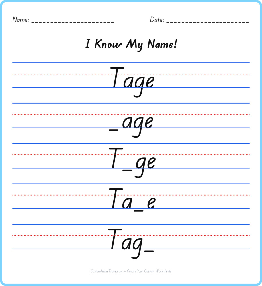 Free Tage custom name tracing - fill-in-the-blank free worksheet