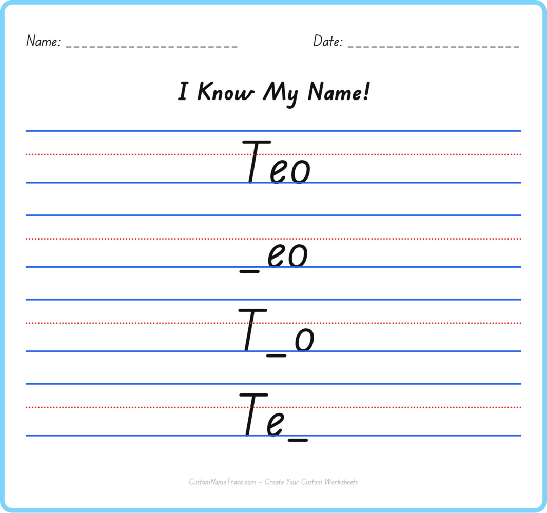 Free Teo custom name tracing - fill-in-the-blank free worksheet