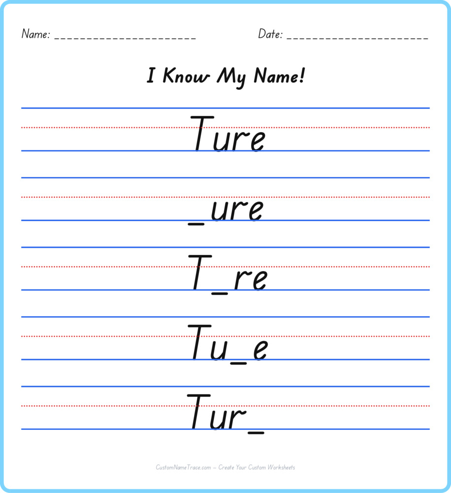 Free Ture custom name tracing - fill-in-the-blank free worksheet