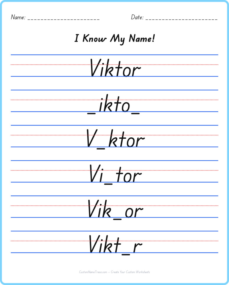 Free Viktor custom name tracing - fill-in-the-blank free worksheet