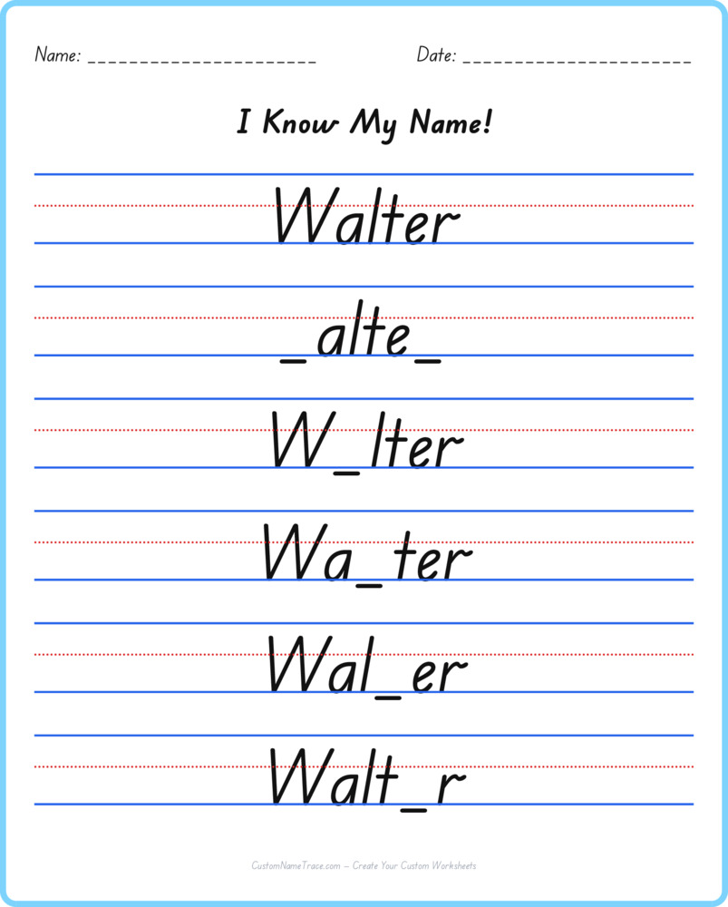 Free Walter custom name tracing - fill-in-the-blank free worksheet