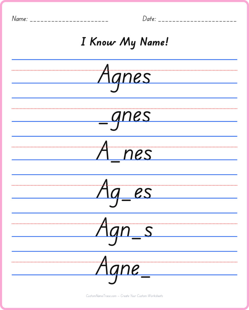 Free Agnes custom name tracing - fill-in-the-blank free worksheet