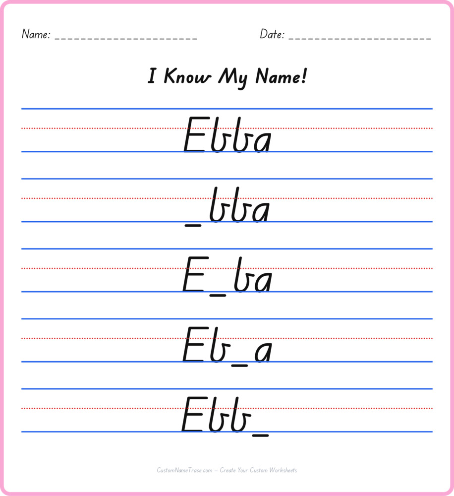 Free Ebba custom name tracing - fill-in-the-blank free worksheet
