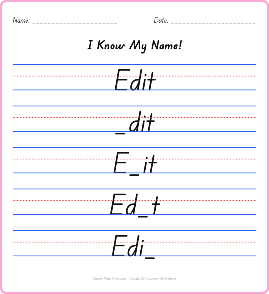 Free Edit custom name tracing - fill-in-the-blank free worksheet