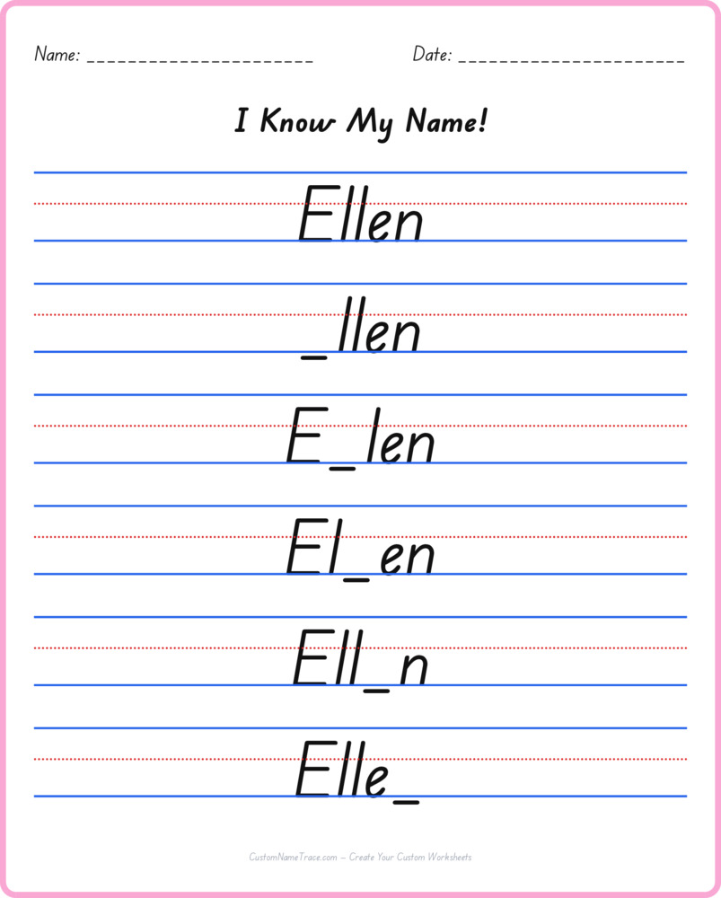 Free Ellen custom name tracing - fill-in-the-blank free worksheet