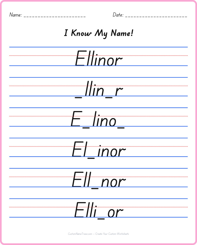 Free Ellinor custom name tracing - fill-in-the-blank free worksheet