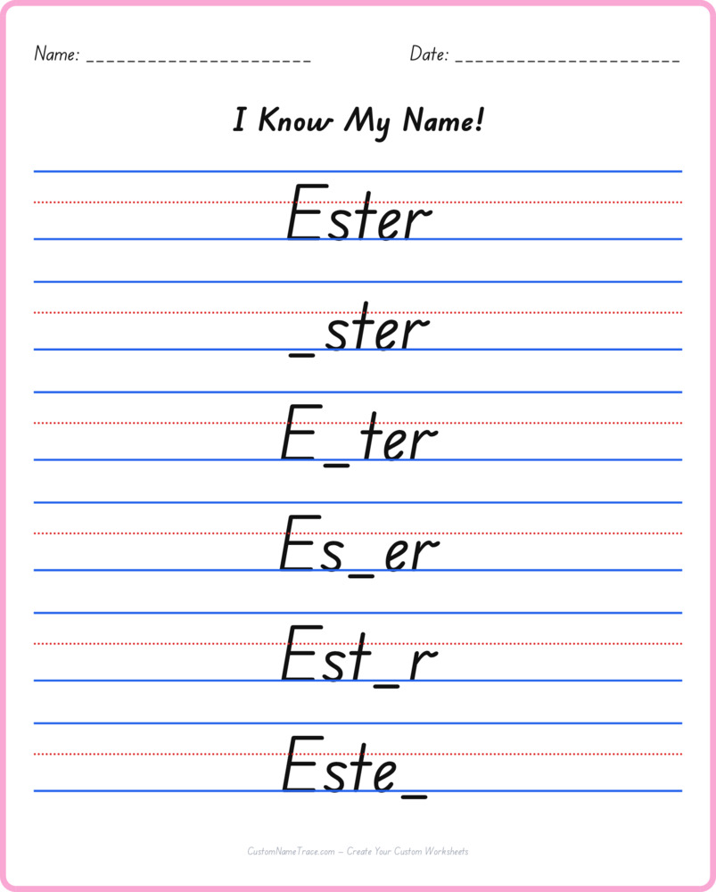 Free Ester custom name tracing - fill-in-the-blank free worksheet