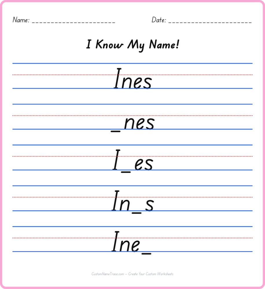 Free Ines custom name tracing - fill-in-the-blank free worksheet