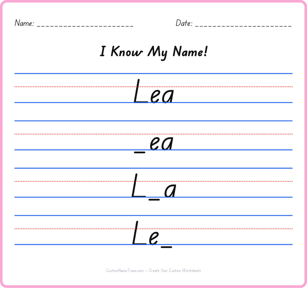 Free Lea custom name tracing - fill-in-the-blank free worksheet