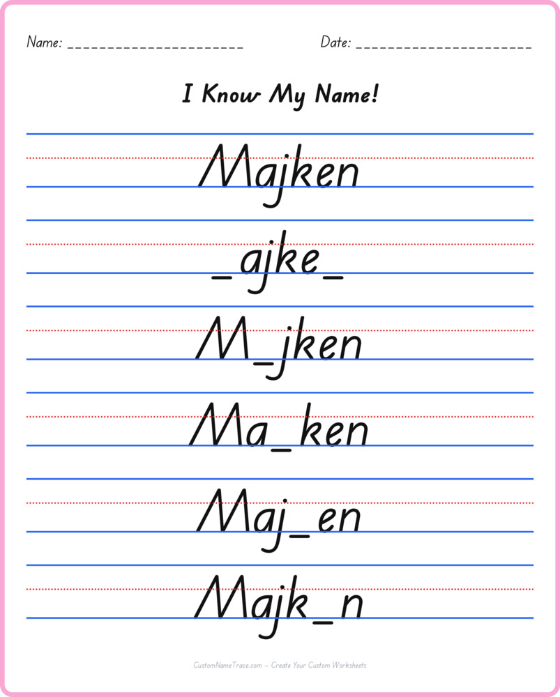 Free Majken custom name tracing - fill-in-the-blank free worksheet