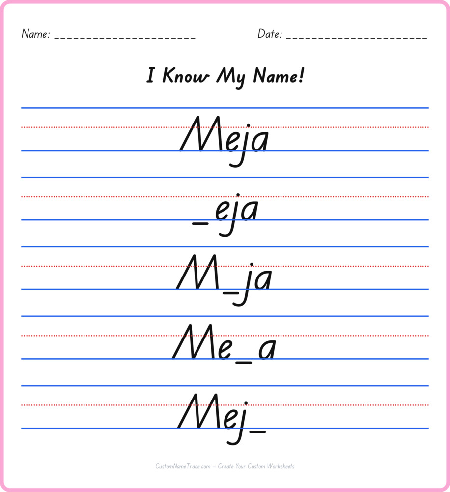 Free Meja custom name tracing - fill-in-the-blank free worksheet