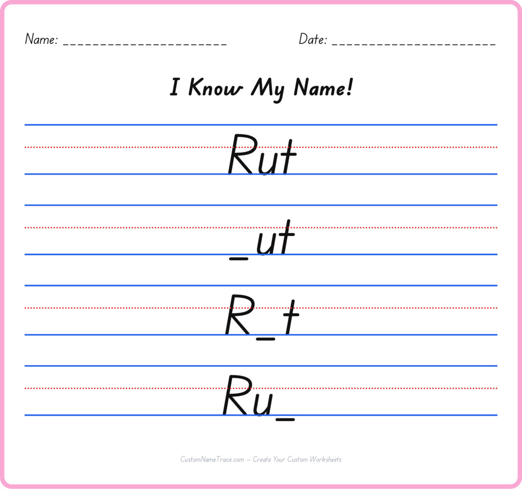 Free Rut custom name tracing - fill-in-the-blank free worksheet