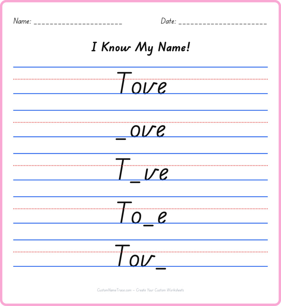 Free Tove custom name tracing - fill-in-the-blank free worksheet