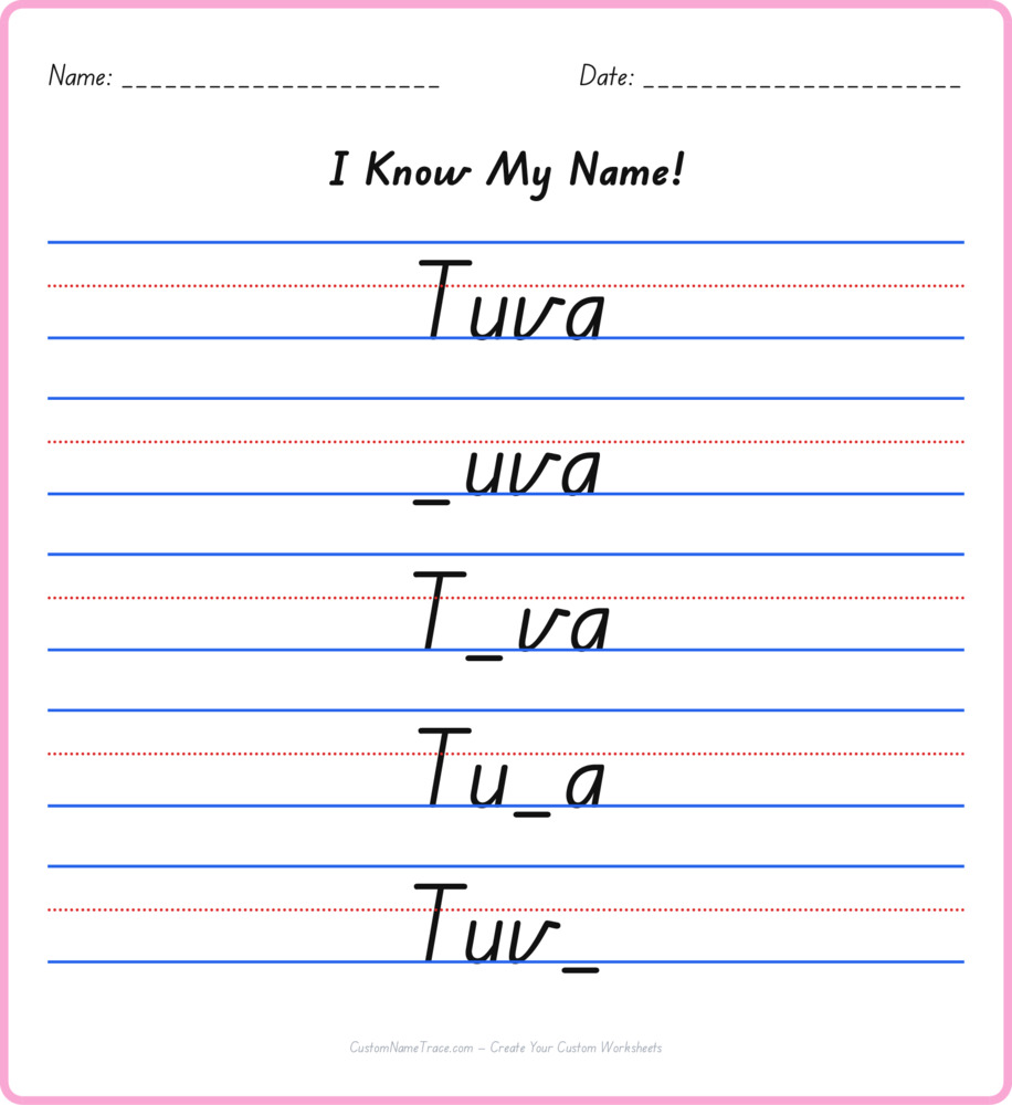 Free Tuva custom name tracing - fill-in-the-blank free worksheet