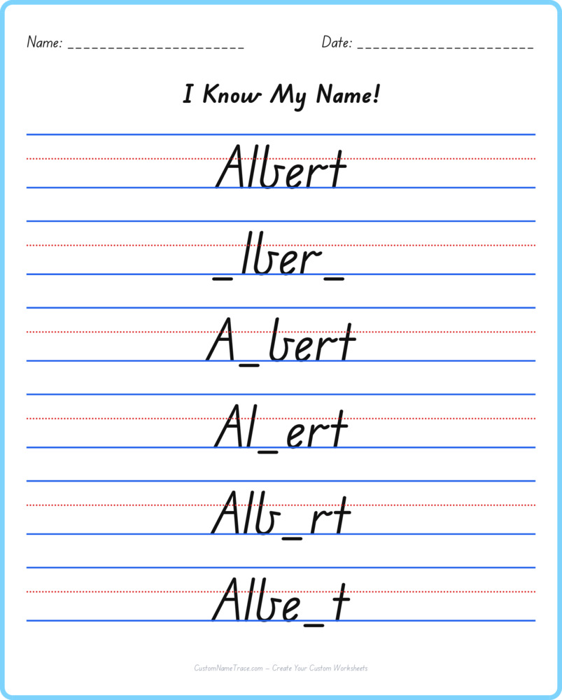 Free Albert custom name tracing - fill-in-the-blank free worksheet