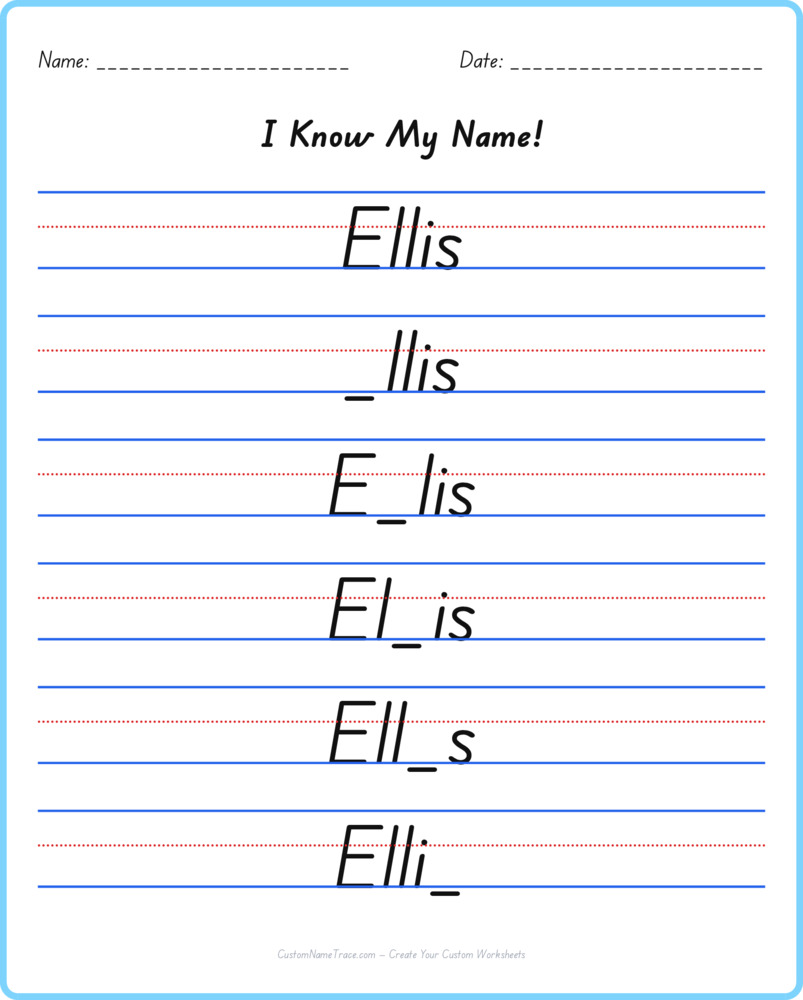 Free Ellis custom name tracing - fill-in-the-blank free worksheet