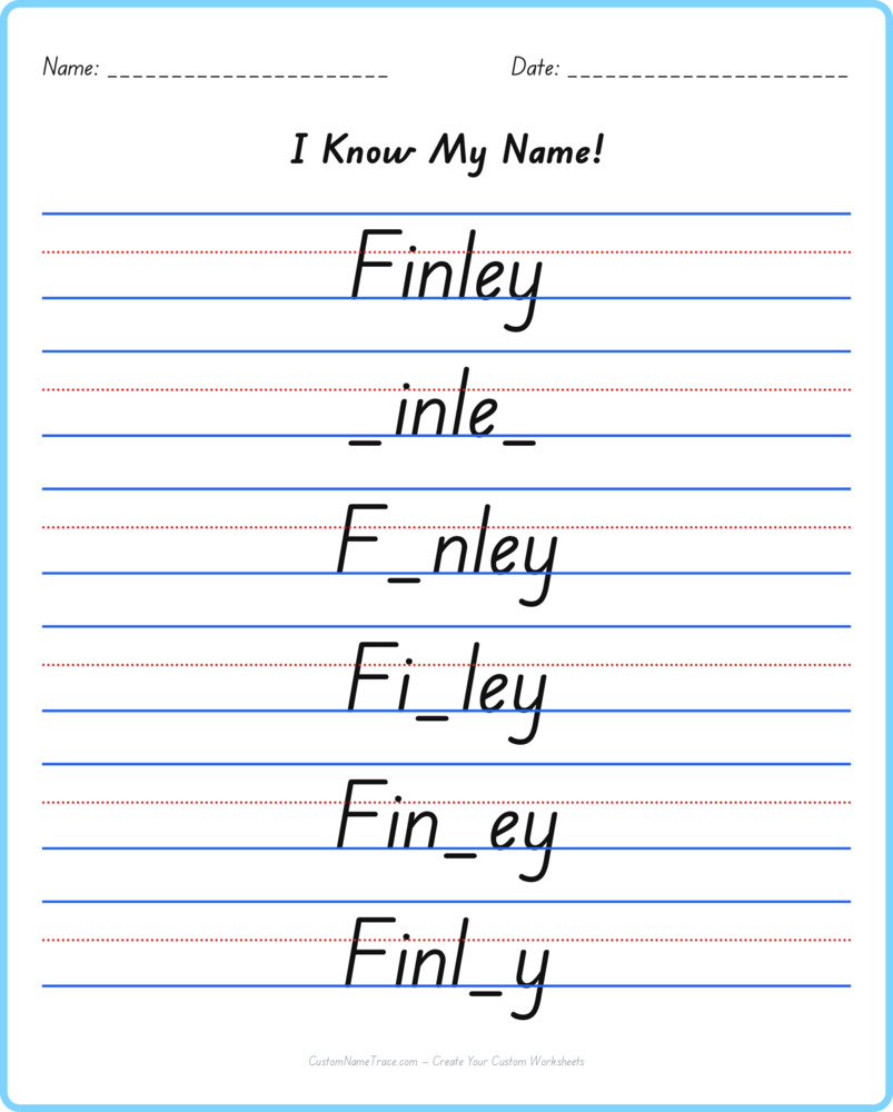 Free Finley custom name tracing - fill-in-the-blank free worksheet