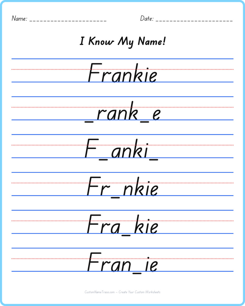 Free Frankie custom name tracing - fill-in-the-blank free worksheet