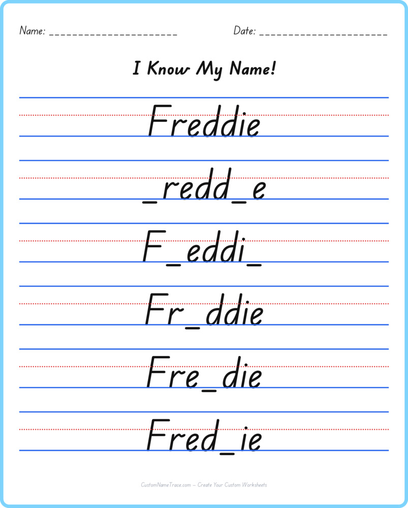 Free Freddie custom name tracing - fill-in-the-blank free worksheet