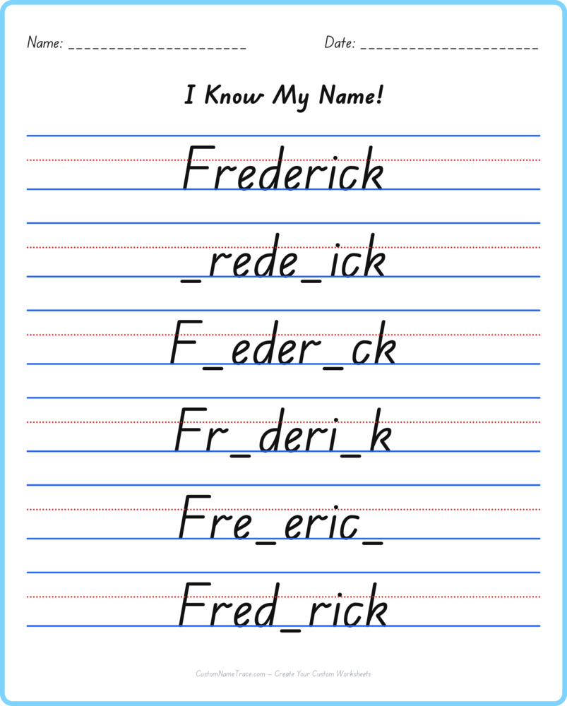 Free Frederick custom name tracing - fill-in-the-blank free worksheet