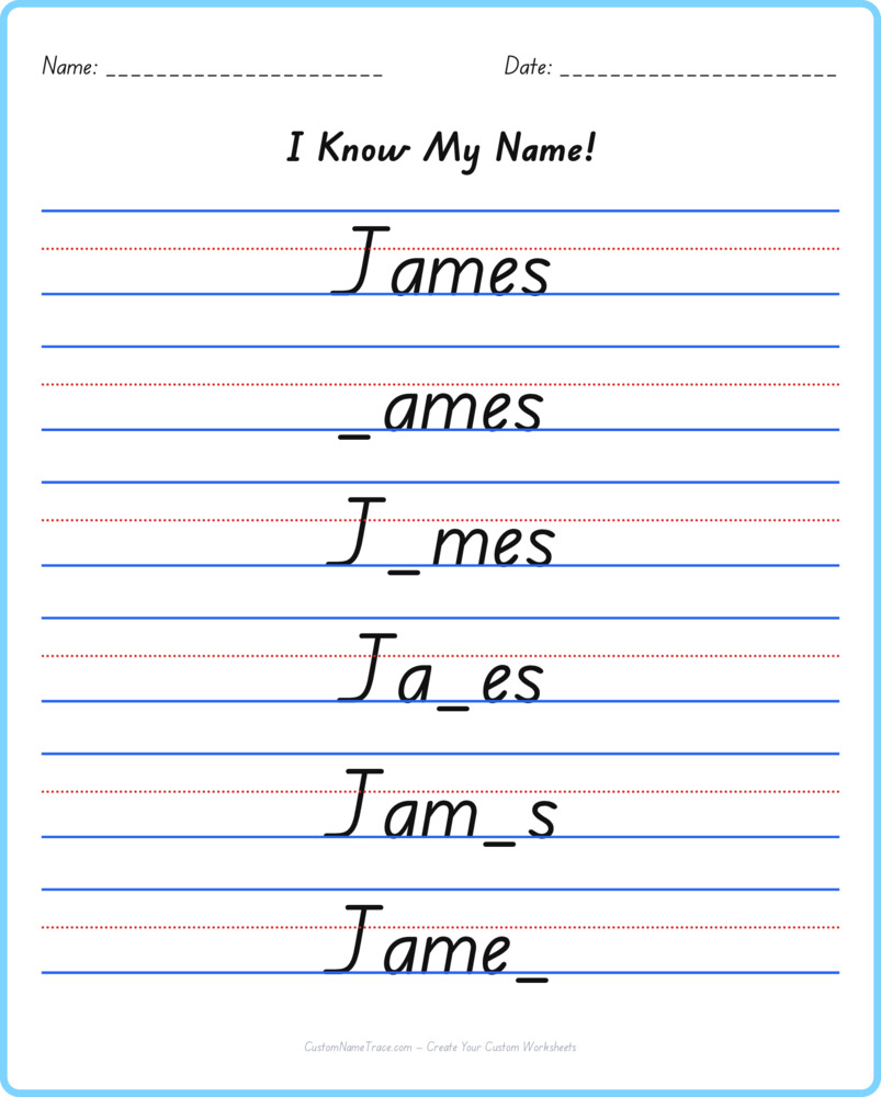 Free James custom name tracing - fill-in-the-blank free worksheet