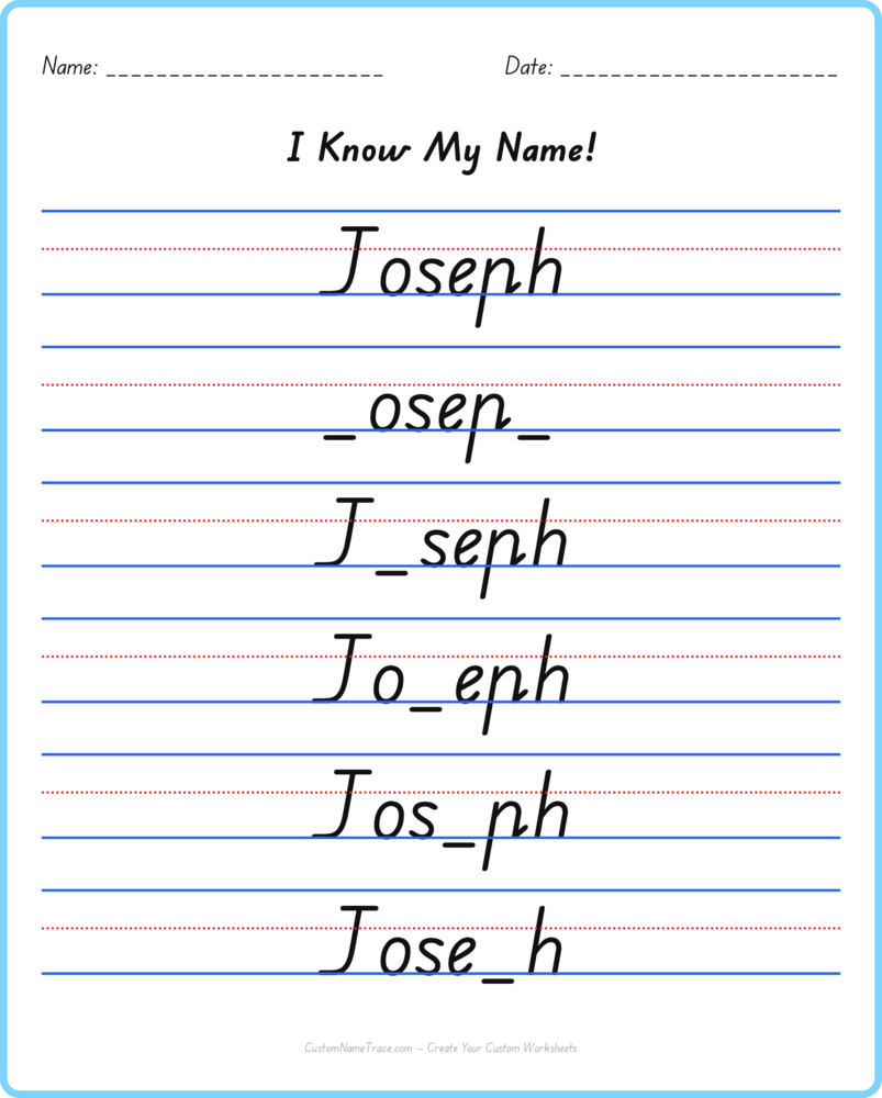 Free Joseph custom name tracing - fill-in-the-blank free worksheet