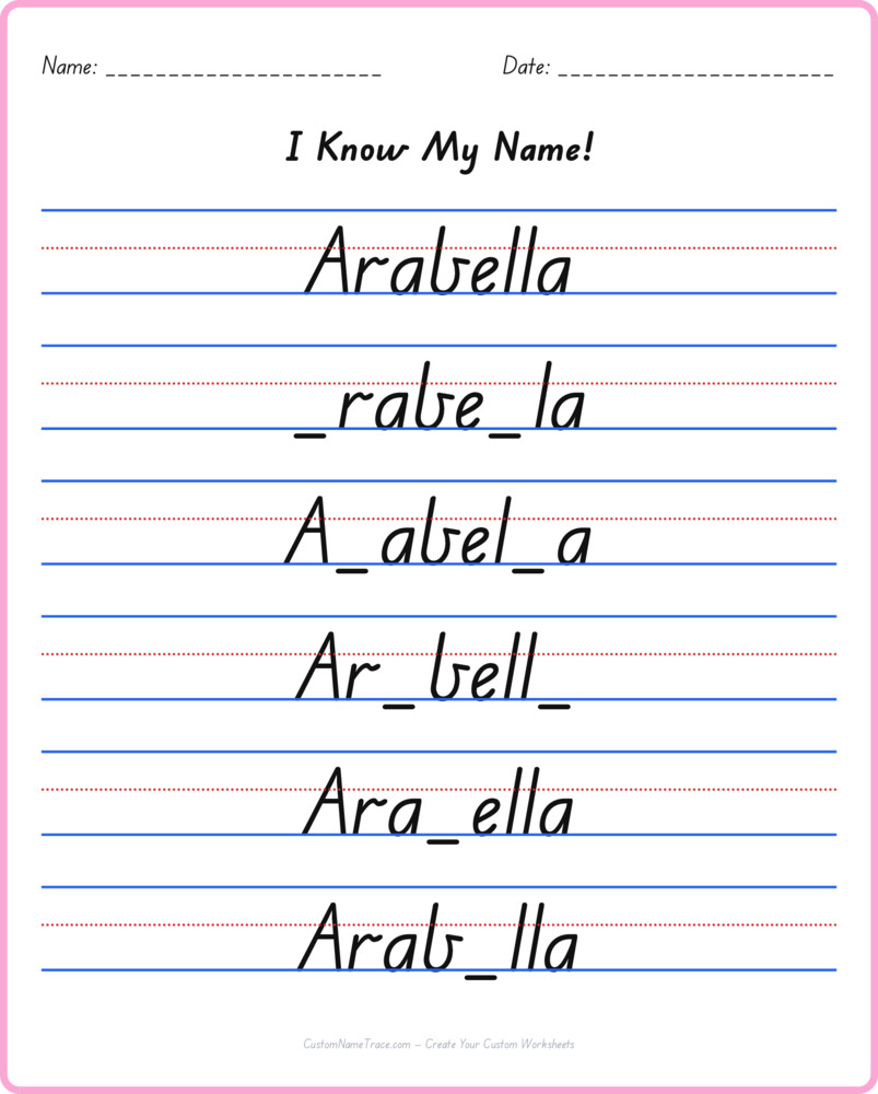 Free Arabella custom name tracing - fill-in-the-blank free worksheet