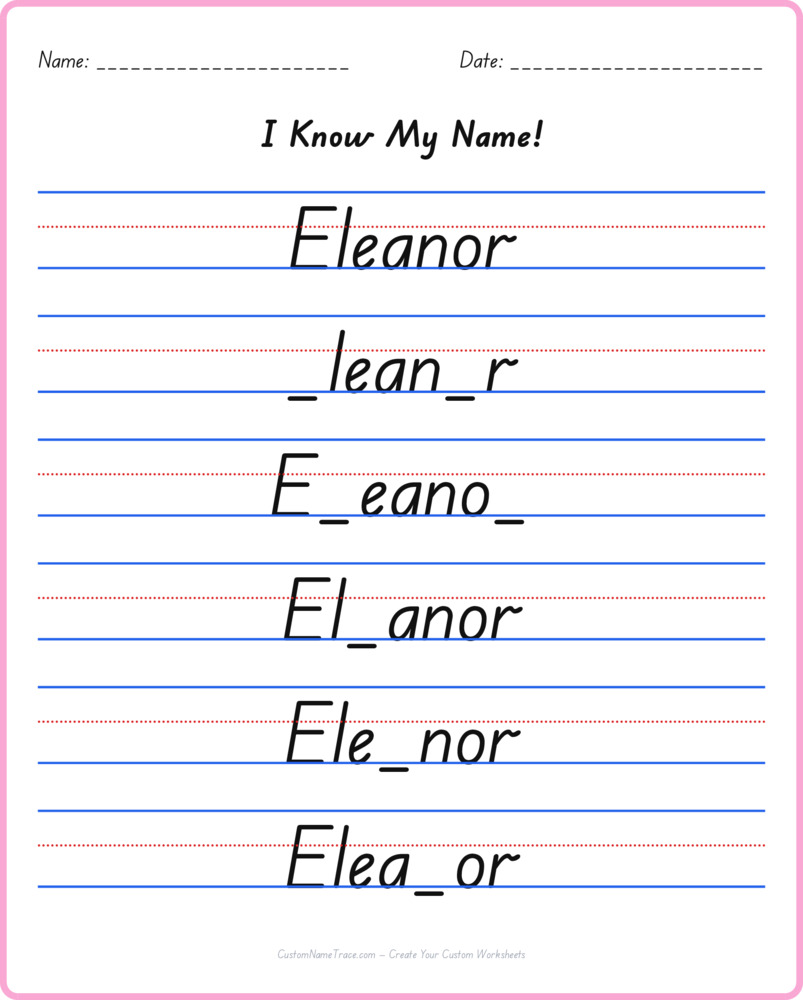 Free Eleanor custom name tracing - fill-in-the-blank free worksheet