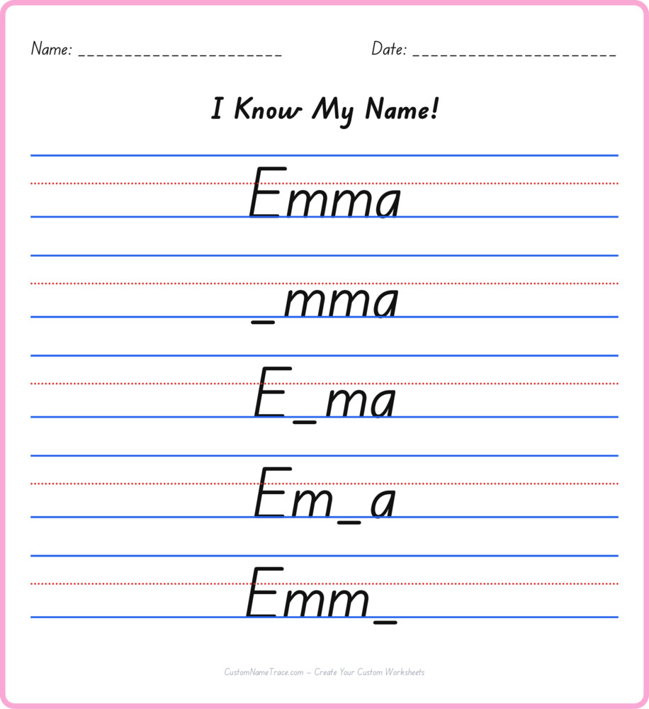 Free Emma custom name tracing - fill-in-the-blank free worksheet