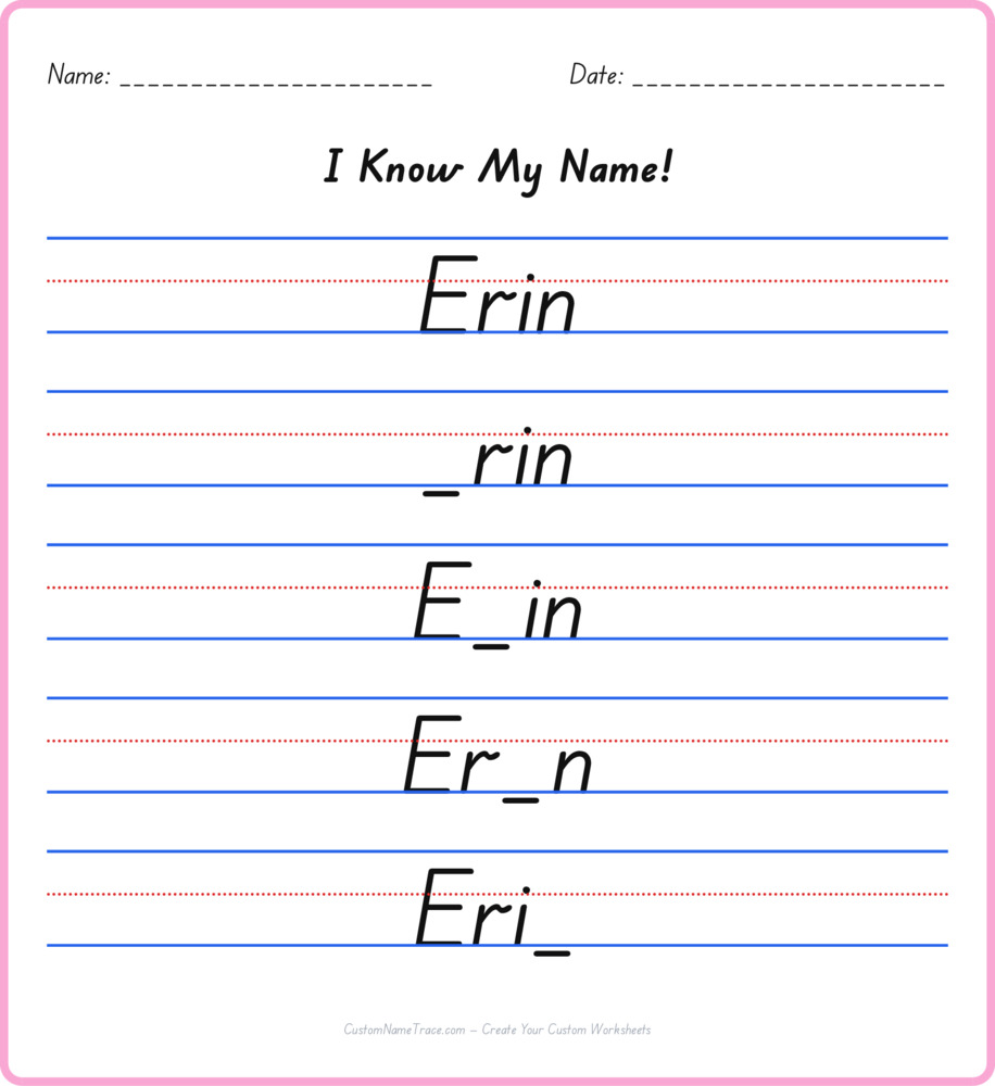Free Erin custom name tracing - fill-in-the-blank free worksheet
