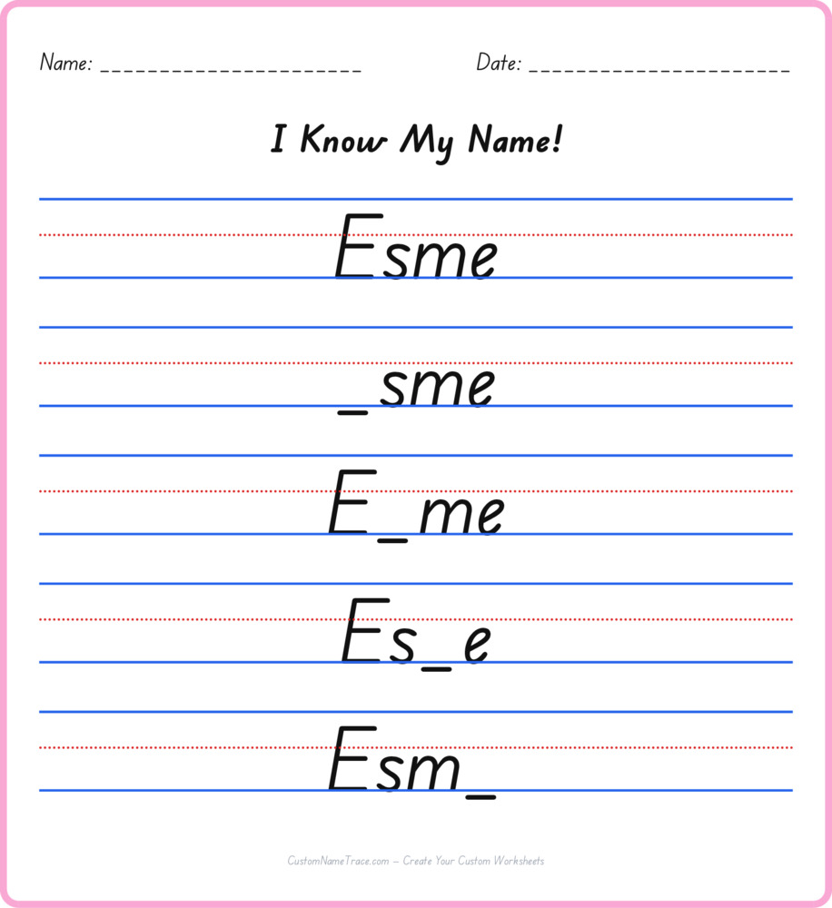 Free Esme custom name tracing - fill-in-the-blank free worksheet