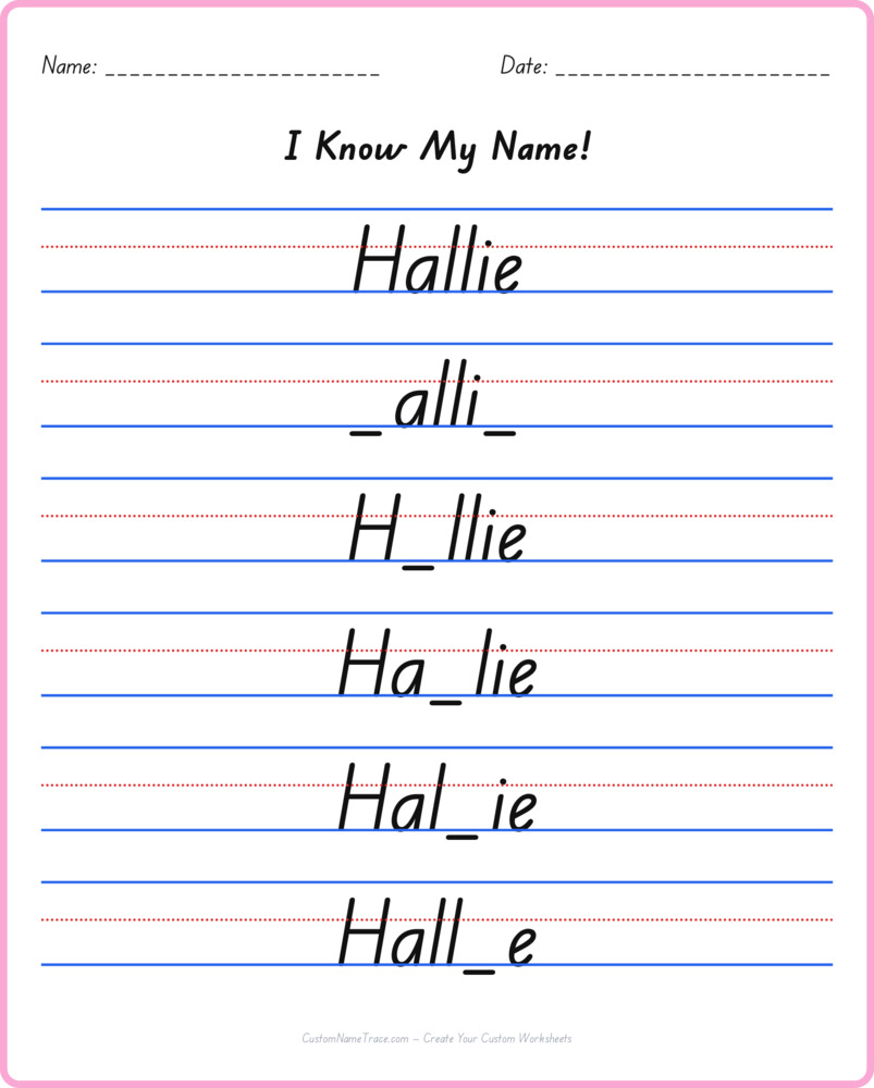 Free Hallie custom name tracing - fill-in-the-blank free worksheet