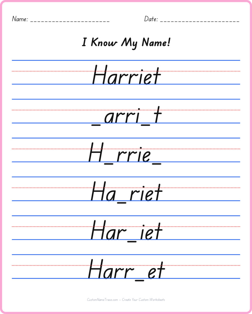 Free Harriet custom name tracing - fill-in-the-blank free worksheet