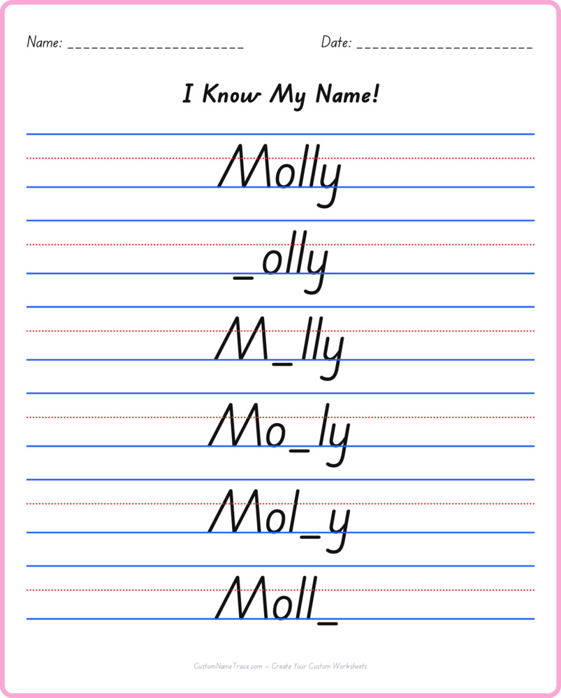 Free Molly custom name tracing - fill-in-the-blank free worksheet