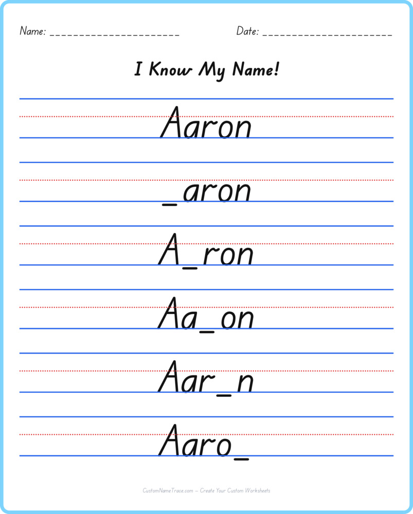 Free Aaron custom name tracing - fill-in-the-blank free worksheet