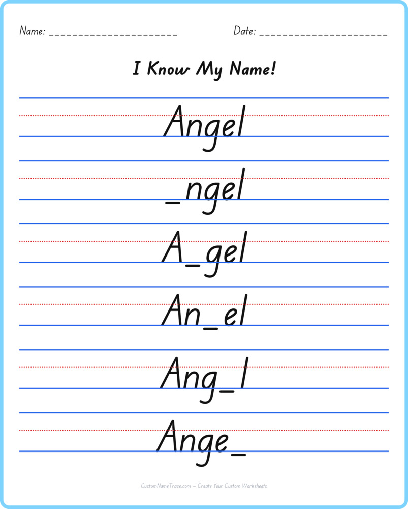 Free Angel custom name tracing - fill-in-the-blank free worksheet