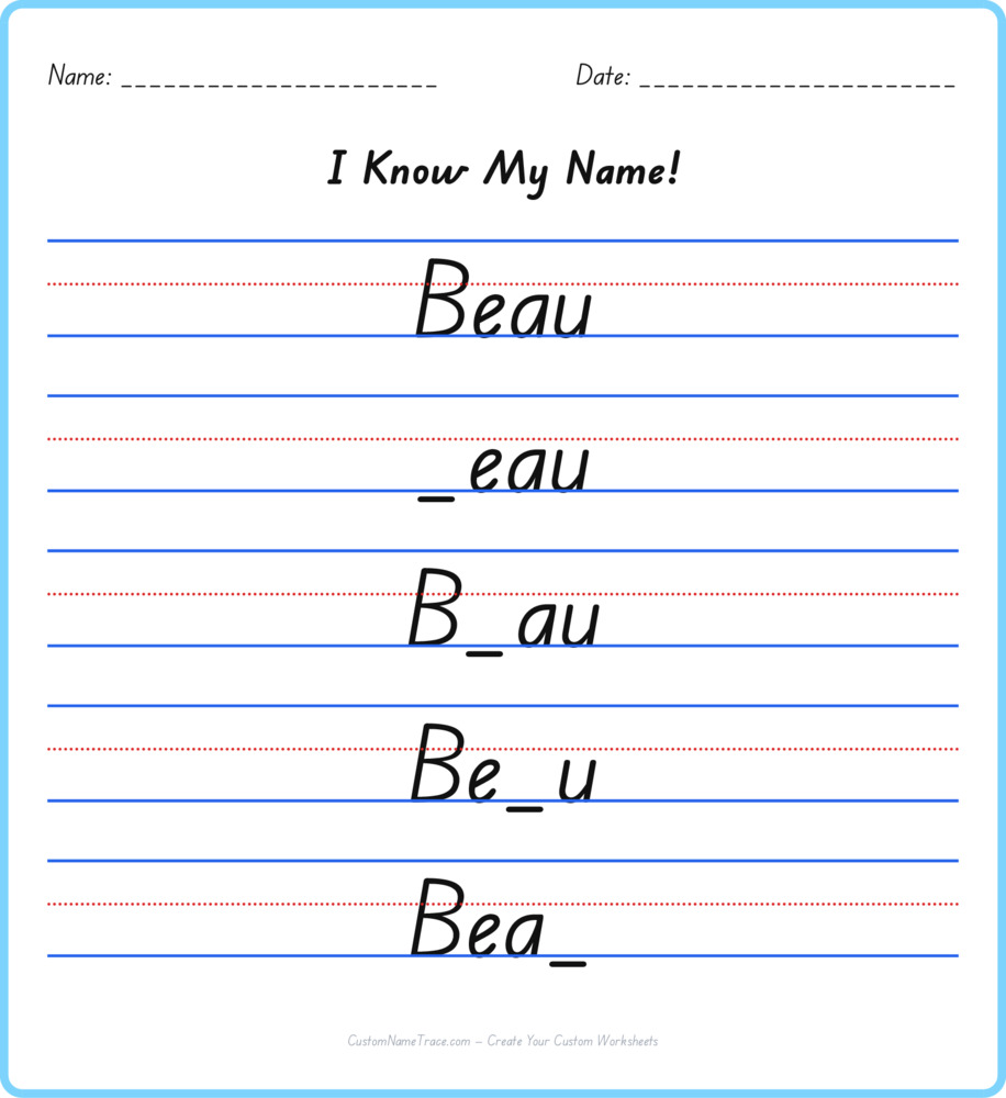 Free Beau custom name tracing - fill-in-the-blank free worksheet