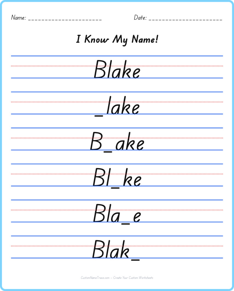 Free Blake custom name tracing - fill-in-the-blank free worksheet