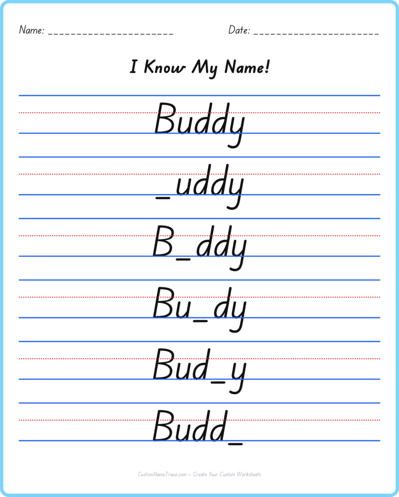 Free Buddy custom name tracing - fill-in-the-blank free worksheet