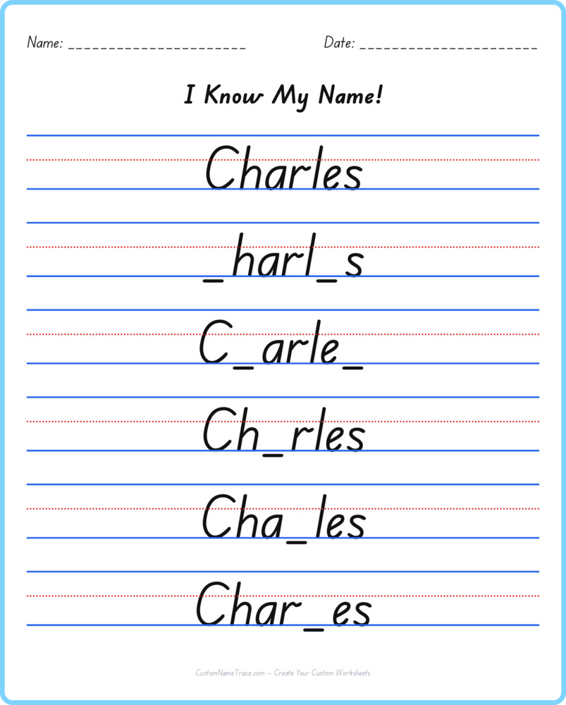 Free Charles custom name tracing - fill-in-the-blank free worksheet