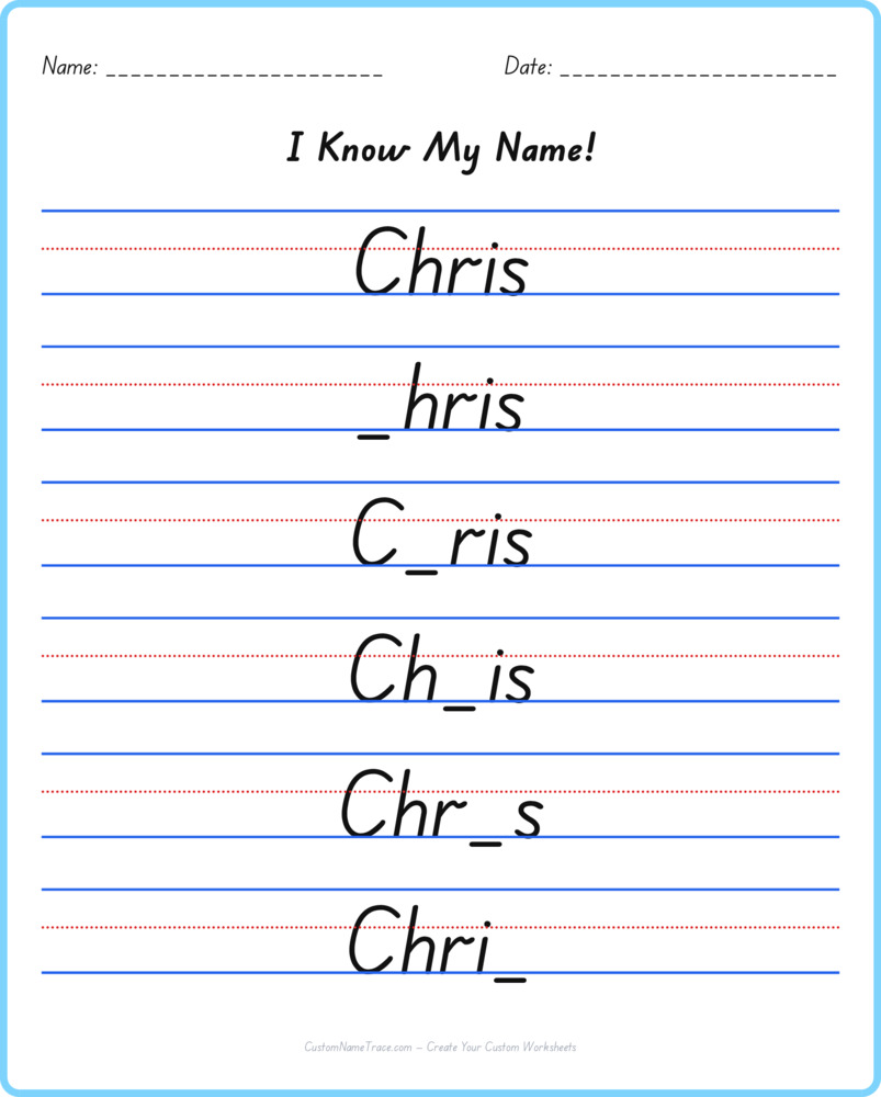 Free Chris custom name tracing - fill-in-the-blank free worksheet