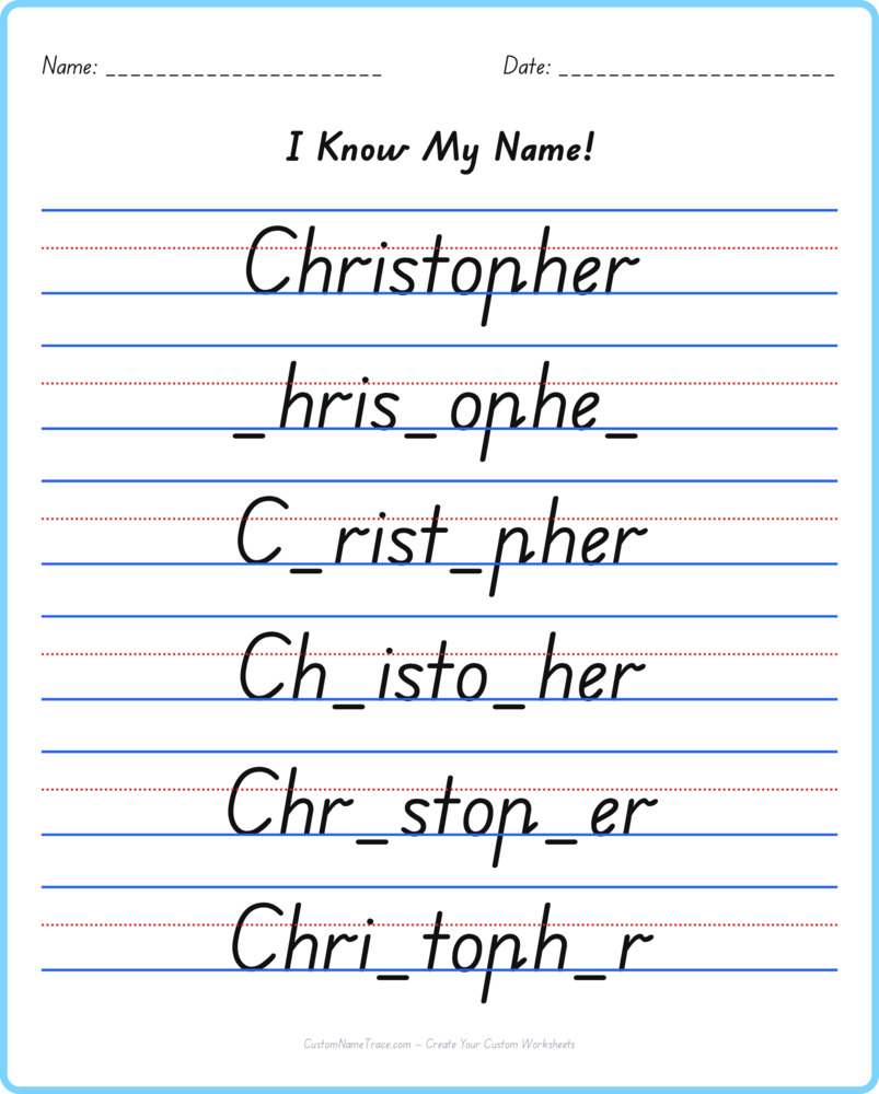 Free Christopher custom name tracing - fill-in-the-blank free worksheet