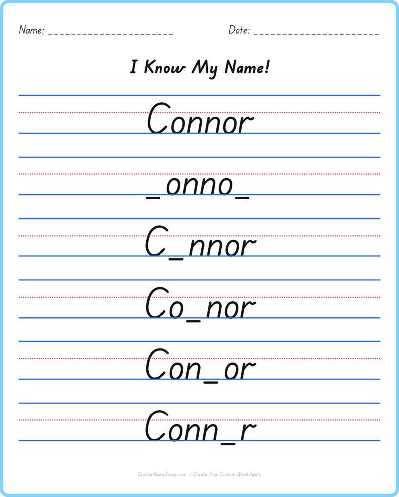 Free Connor custom name tracing - fill-in-the-blank free worksheet