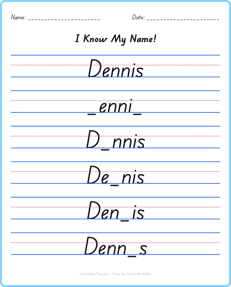 Free Dennis custom name tracing - fill-in-the-blank free worksheet