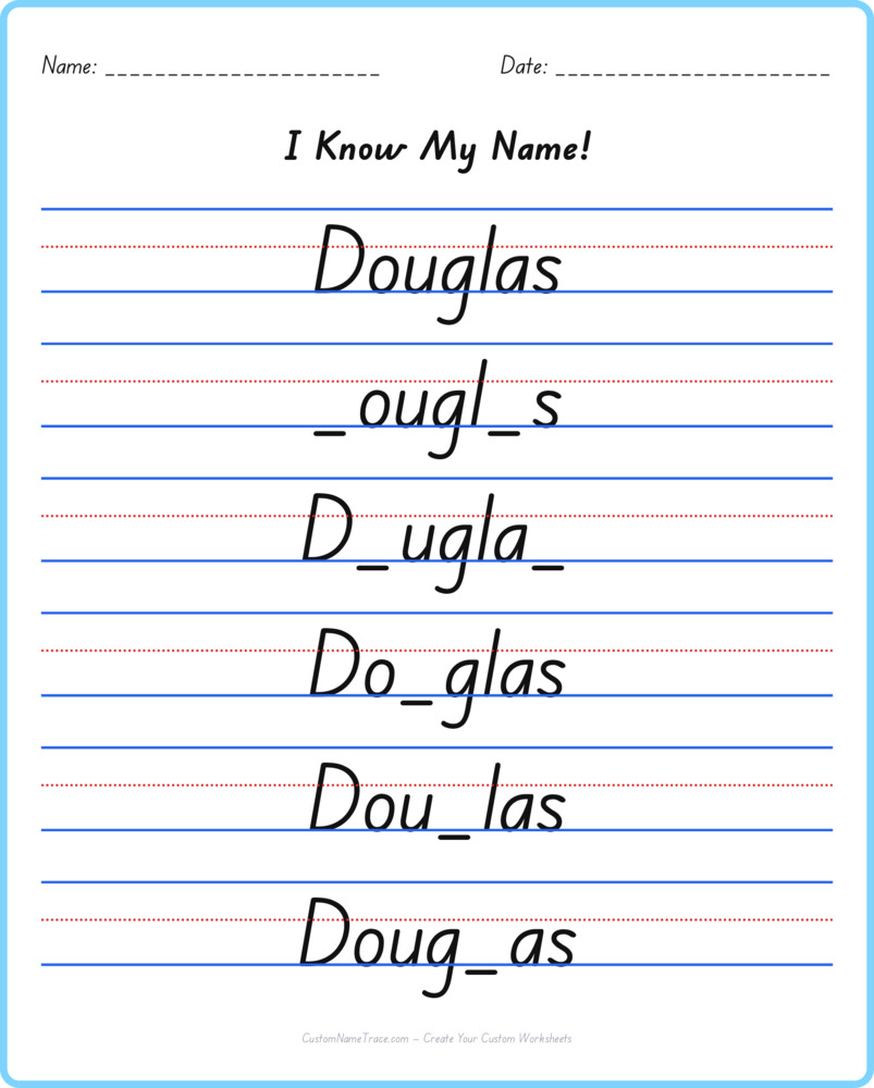 Free Douglas custom name tracing - fill-in-the-blank free worksheet