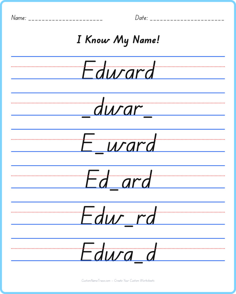 Free Edward custom name tracing - fill-in-the-blank free worksheet