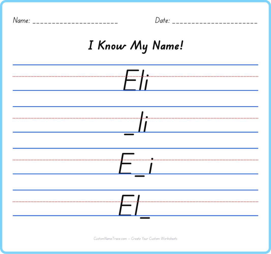 Free Eli custom name tracing - fill-in-the-blank free worksheet